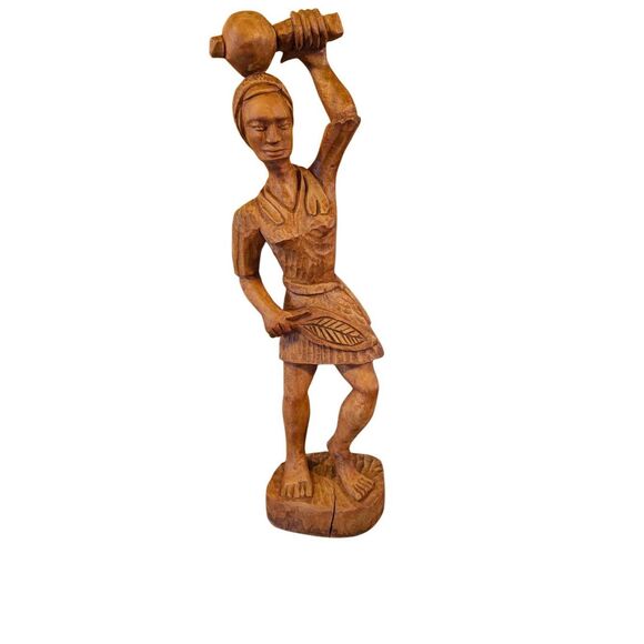 Big 28 inch tall vintage solid block wood carving of a native woman. - Picture 8 of 8